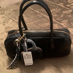 🆕-Urban Expressions Genuine Leather Black Shoulder Bag with Gold Zipper & Charms